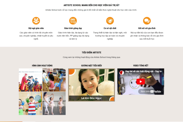 Web giới thiệu về khóa học Nghệ thuật
