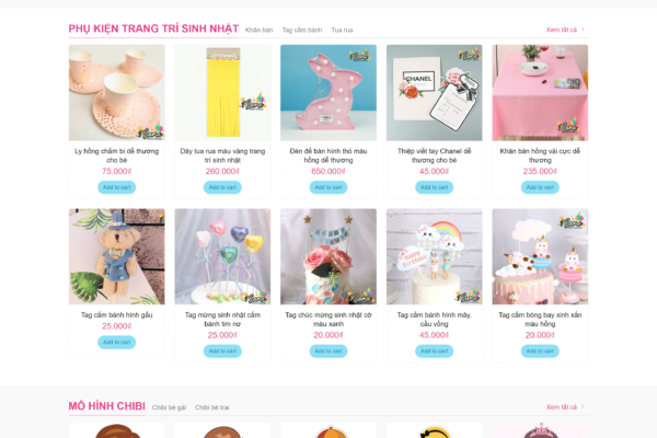 Web thương mại điển tử bán hàng trang trí tổ chức Party