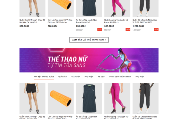 Website bán phụ kiện thể thao