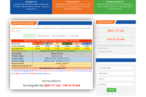 Website dịch vụ lắp đặt mạng Internet