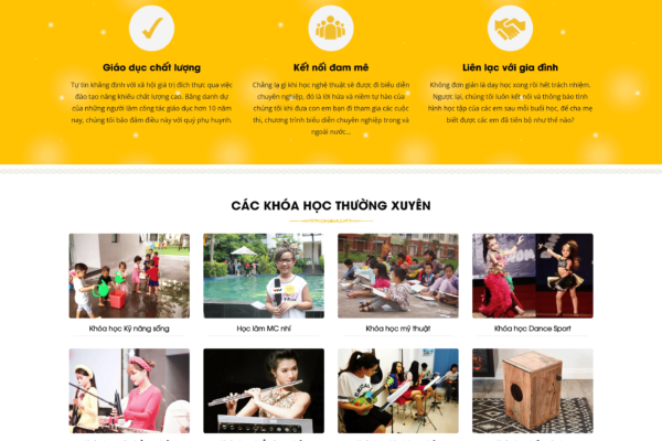 Web giới thiệu khóa học nhạc cụ