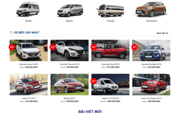 Website đại lý ô tô Hyundai